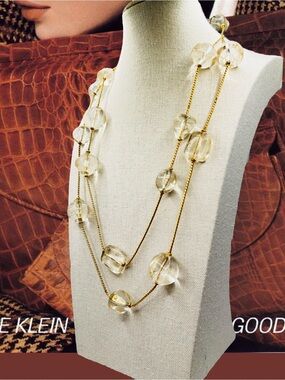 Vintage Anne Klein Couture 44" Gold Tone Rope Chain Necklace with Clear Beads
